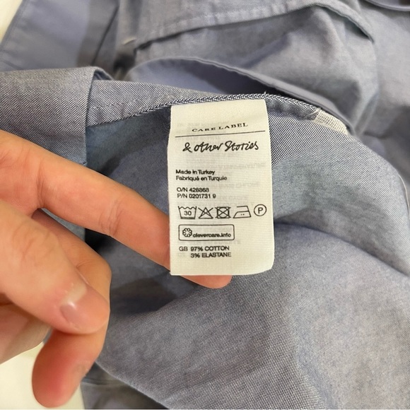 & OTHER STORIES A-Line Cotton Blue Chambray Bow Front Dress Size 2 - Picture 12 of 14